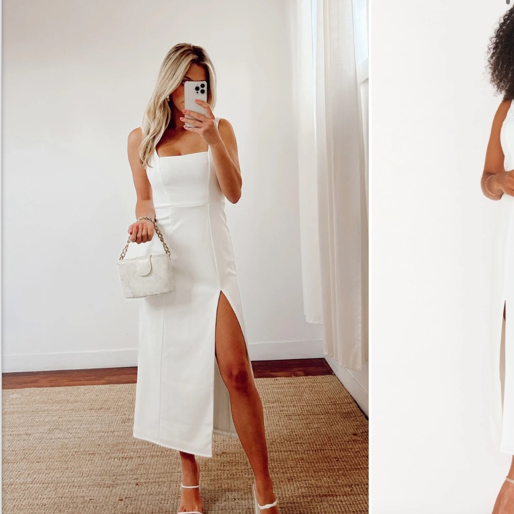 Show Me Your MuMu White Midi Dress with Thigh Slit
